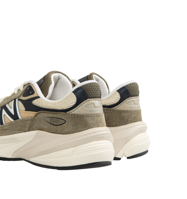 Image 3 of 5 - GREEN - NEW BALANCE USA 990V6 Sneaker featuring breathable mesh base overlaid with premium perforated leather suede panels, reflective accents appear across the upper, 990 branding on the lateral heel, lace closure with a heel tab, contoured midsole, FuelCell foam and ENCAP heel.