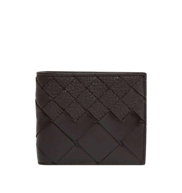 Image 1 of 3 - BLACK - BOTTEGA VENETA Intrecciato Bi-Fold Wallet featuring degrad effect, intrecciato calf leather, eight card slots, two note compartments and two additional pockets. 3.7" x 4.3" x 0.4". Calfskin. Made in Italy.
