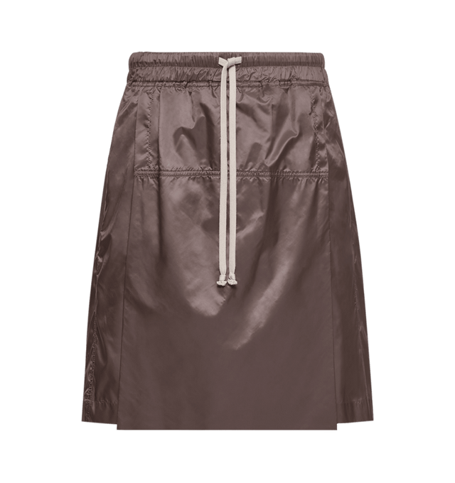 Image 1 of 1 - BROWN - RICK OWENS X MONCLER Kiltshorts Skort featuring ultra-light polyester, waistband with drawstring fastening, side pockets, patch pockets with button closure and embroidered logo patch. 100% polyester.
