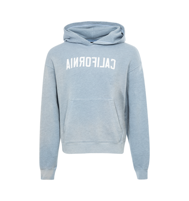 Image 1 of 2 - BLUE - NAHMIAS California Sunfade Hoodie featuring kangaroo pocket, regular fit, hooded neck, ribbed hem and cuffs and graphic print. 100% cotton. 