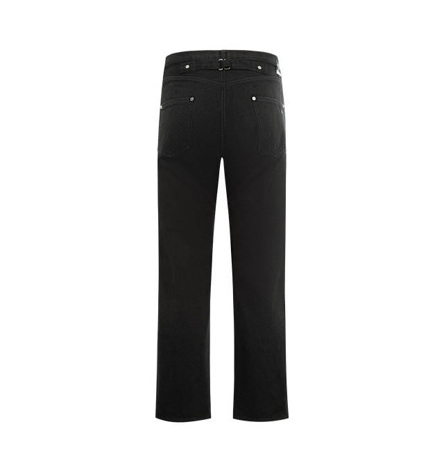 Image 2 of 3 - GREY - POST O'ALLS No. 10 Five Pocket Jean featuring a moderately loose silhouette, a back strap at the waist, exposed rivets on the hip pockets, 5 pocket style and button zip closure. 100% cotton. Made in Japan.