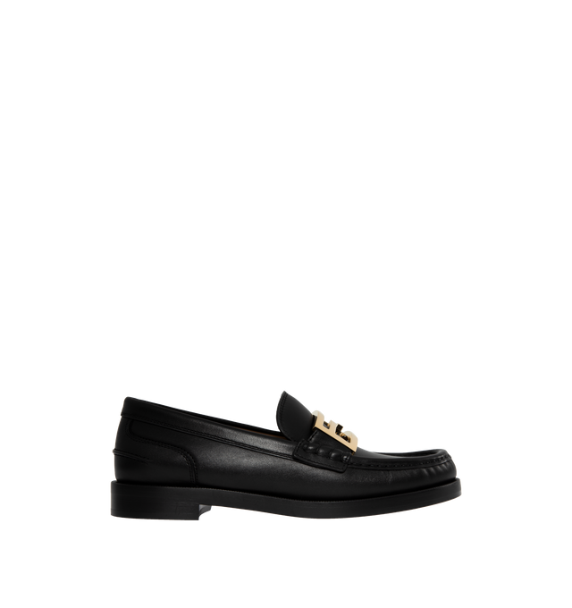 Image 1 of 4 - BLACK - Fendi Loafers with visible stitched apron and vamp embellished with FF motif. Made of 100% calf leather. Gold-finish metalware. Rubber sole. 25mm heel. Made in Italy. 