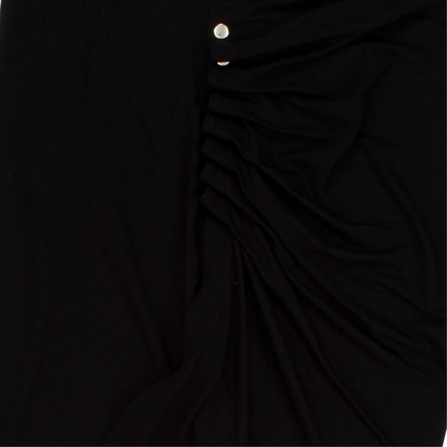 Image 2 of 2 - BLACK - RABANNE Drape Pression Skirt featuring slim fit, silver snaps, asymmetrical, pleated, side slit and draped. 75% viscose, 20% polyester, 5% elastane. 