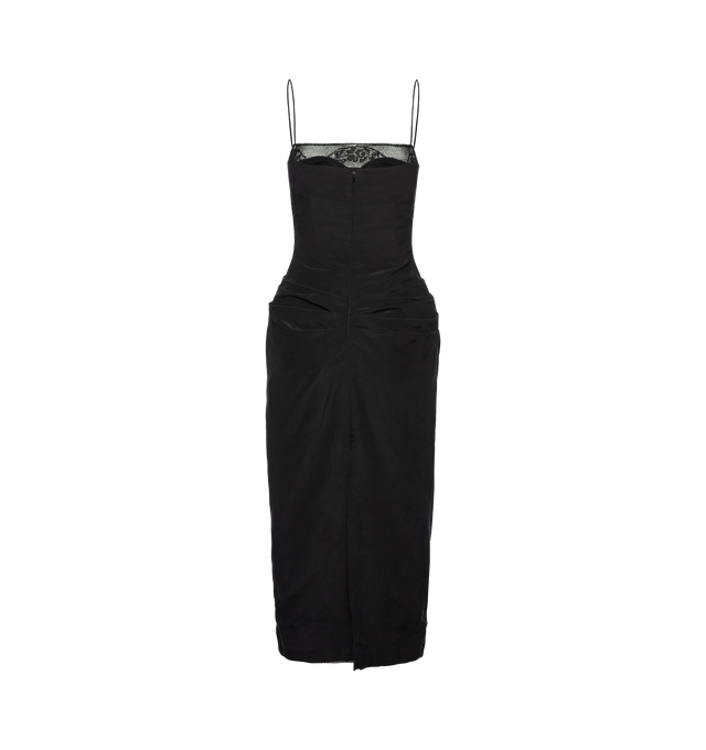Image 2 of 2 - BLACK - MAGDA BUTRYM Lace-Trimmed Silk Corset Dress featuring silk satin fabric, corset top, draping throughout, padding and lace at the neckline and thin straps. 100% silk.