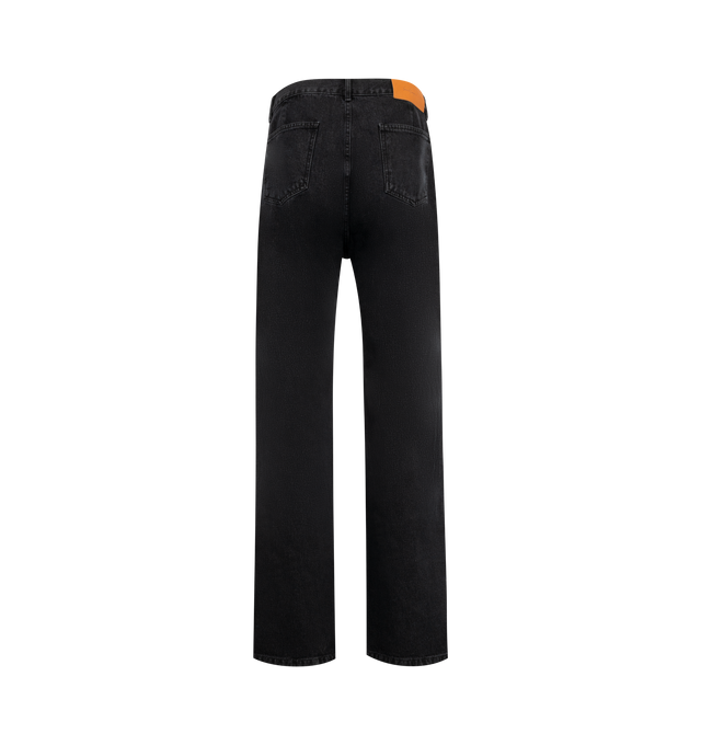 Image 2 of 3 - BLACK - SECOND LAYER Valluco Denim 1 Jeans featuring standard fit, non-stretch, five-pocket style and contrasting leather logo patch at back waistband. 100% cotton.