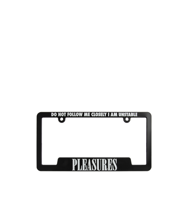 Image 1 of 2 - BLACK - PLEASURES Follow License Plate Frame featuring universal sizing to fit any U.S. issued license plate.