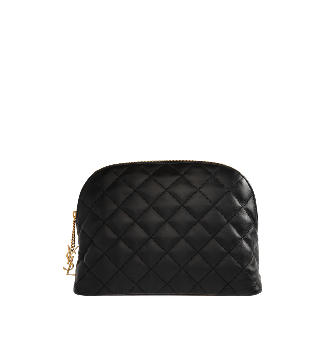 Image 1 of 3 - BLACK - SAINT LAURENT Large Cosmetic Pouch featuring quilted calfskin leather exterior with textile lining, gold-tone hardware, top zip closure, one main compartment, one interior leather card slot and one interior zipper pocket. 10.5" W x 7.75" H x 4" D. Calfskin.