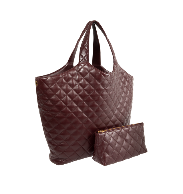 Image 2 of 3 - RED - SAINT LAURENT ICARE Bag in quilted nappa featuring maxi tote in nappa lambskin, diamond-quilted topstitching, inner chain allows the sides to be collapsed or expanded as desired, includes a removable pouch in quilted nappa, leather lining, bronze-tone hardware and detachable chain toggle closure. 14.6"21.7" X 16.9" X 2". Strap drop: 8.3". Lambskin. Made in Italy.