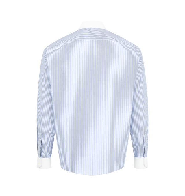 Image 2 of 2 - BLUE - Toteme Men's Shrunk Shirt is crafted from cotton poplin and features a shrunken workwear-inspired silhouette. Designed with a chest pocket, a concealed crown emblem, a point collar, and button-front closure. Main Material: 100% Cotton.