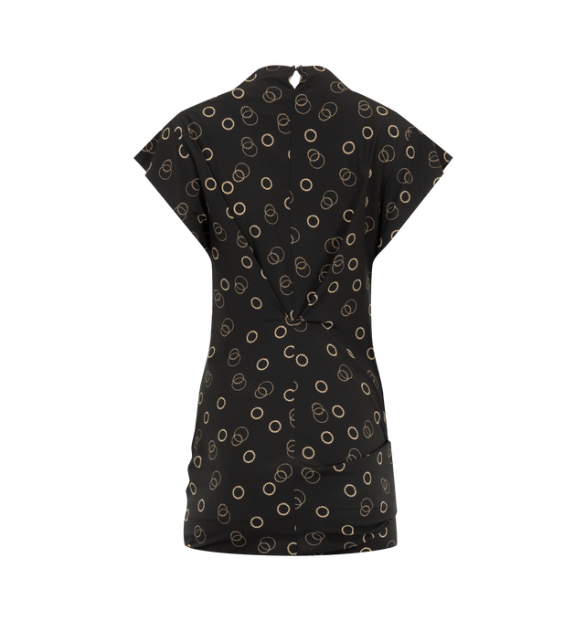 Image 2 of 2 - BLACK - Isabel Marant Womens Floe Dress is crafted from printed stretch silk. Features a short fitted silhouette, boat neckline, draped front and back, short sleeves, concealed side zip closure, and all-over floral print. Main Material: 91% Silk, 9% Elastane. Made in Romania.