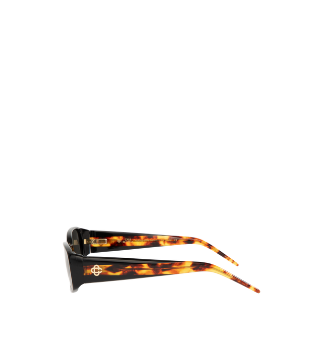 Image 2 of 3 - BROWN - CASABLANCA Oval Stripe Acetate Sunglasses featuring gold-tone logo emblem and tortoiseshell stripe at arms, oval frame and non-polarized lenses. Acetate frame, plastic lenses.