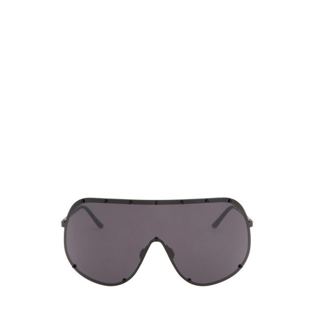 Image 1 of 3 - BLACK - RICK OWENS Oversized Shield Sunglasses featuring wraparound silhouette and metal frame. 100% UV protection.