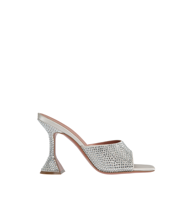 Image 1 of 4 - SILVER - AMINA MUADDI Lupita crystal suede mules featuring the iconic sculpted heel. 95mm heel. 100% leather. Made in Italy.  