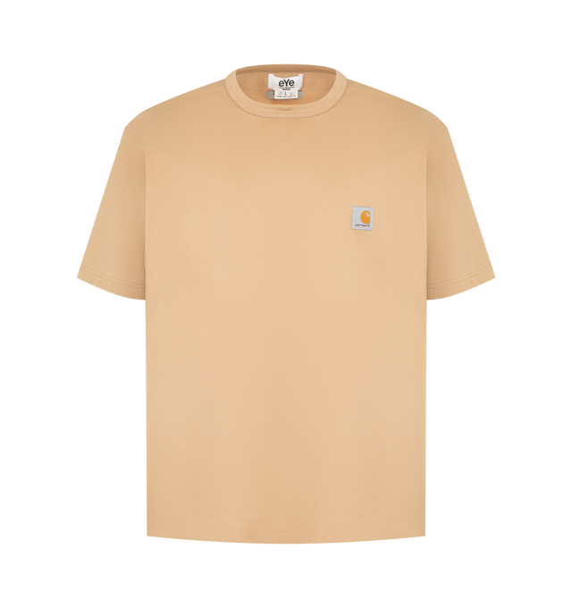 Image 1 of 2 - BROWN - JUNYA WATANABE x Carhartt T-Shirt featuring rear logo print, crew neck and short sleeves. 100% cotton.