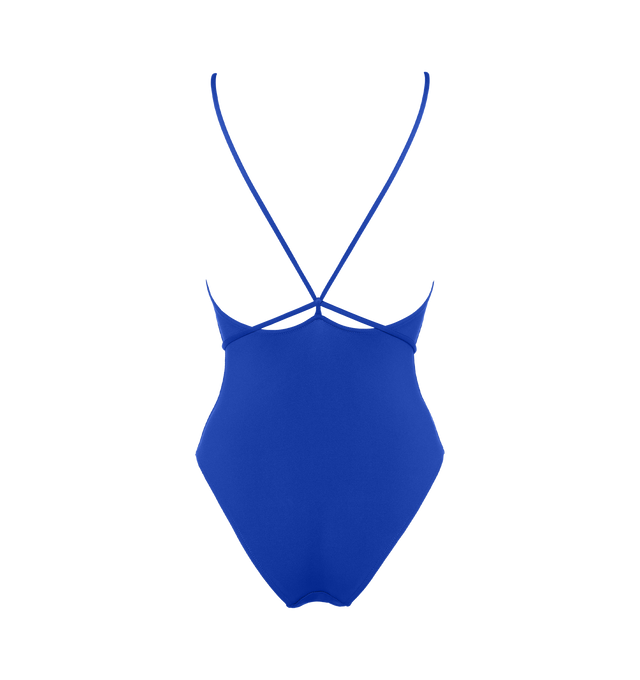 Image 2 of 6 - BLUE - ERES Cosmic Tank One-Piece Swimsuit featuring adjustable spaghetti straps linked in the lower back with a belt to tie at the waist, round neckline and belt with branded tips. 84% Polyamid, 16% Spandex. Made in Morocco. 