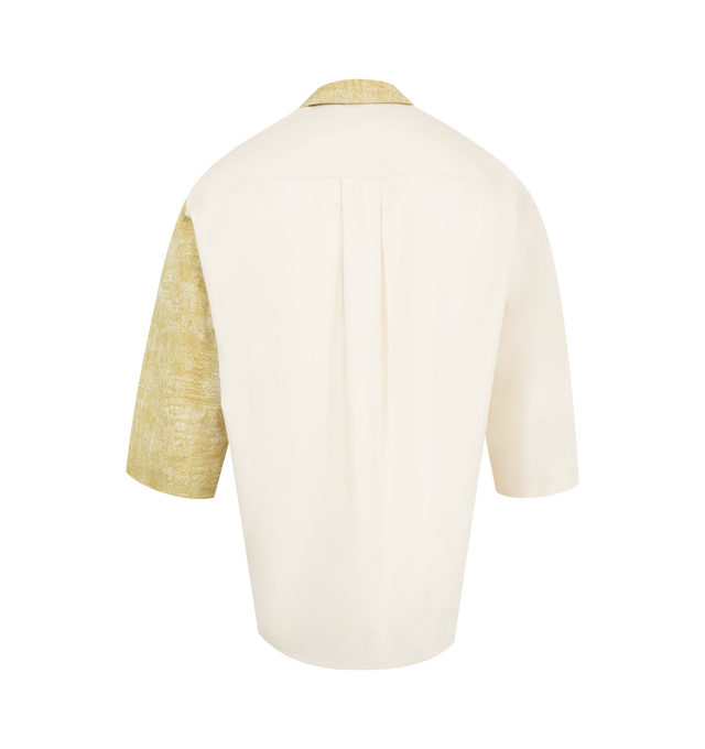 Image 2 of 2 - WHITE - LEMAIRE Polo Shirt featuring graphic printed throughout, spread collar, single-button placket, shirttail hem, dropped shoulders and box pleat at back yoke. 100% cotton. Made in Portugal.
