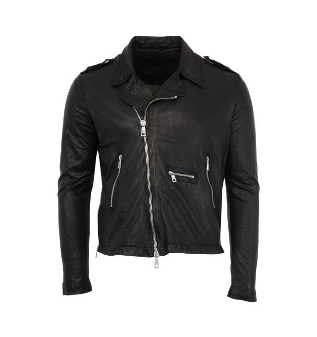 Image 1 of 3 - BLACK - Giorgio Braite men's leather jacket with asymmetric zip closure, zip pockets and wrists.