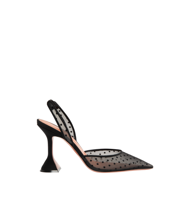Image 1 of 4 - BLACK - AMINA MUADDI Holli 95 Lace Slingback Pumps featuring lace with a polka dot print, a point toe, pyramid heel and slips on. 95mm heel. Nylon/textile/silk upper. Nylon/leather lining. Leather/TPU sole. Made in Italy.