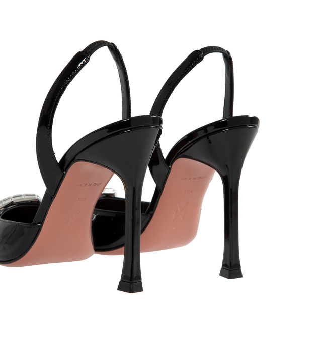 Image 3 of 4 - BLACK - AMINA MUADDI Camelia Patent Slingback Pumps featuring pointed toe, crystal embellishment, branded insole, slingback strap and high heel. 100% calf leather.  