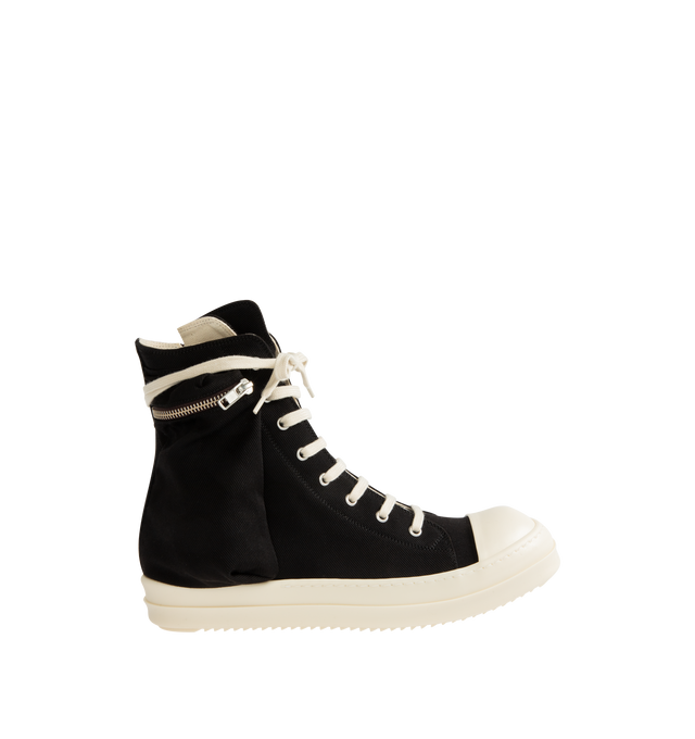 Image 1 of 5 - BLACK - DRKSHDW Cargo Sneaks Sneakers featuring cotton upper with rubber sole, lace-up front and side zip closure, calfskin leather toe cap and side cargo pocket with zip closure. Made in Italy.