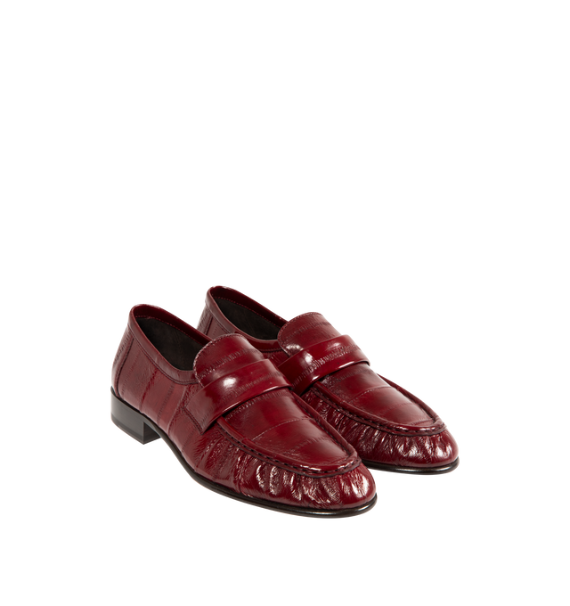 Image 2 of 4 - RED - THE ROW Soft Loafer in Leather featuring artisanally-crafted loafer in paneled sport nappa leather with natural pleating effect and hand-painted leather sole. 0.75 in. heel. 100% nappa leather upper. Leather lining and sole. Made in Italy.