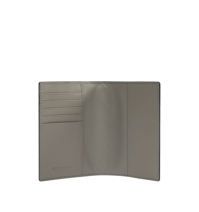 Image 3 of 3 - BLACK - BOTTEGA VENETA Intrecciato Passport Case featuring intrecciato calfskin leather with contrasted interior, five card slots, two additional pockets. Calfskin. 5.2" x 3.7" x 0.2". Made in Italy.