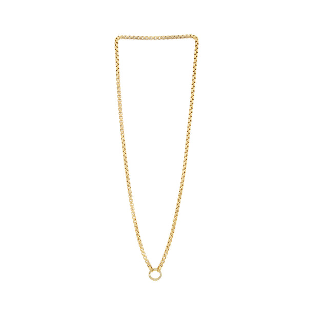 Image 1 of 2 - GOLD - JENNA BLAKE Diamond Clasp Box Chain Necklace featuring 18K yellow gold, diamond clasp and 30" length.
