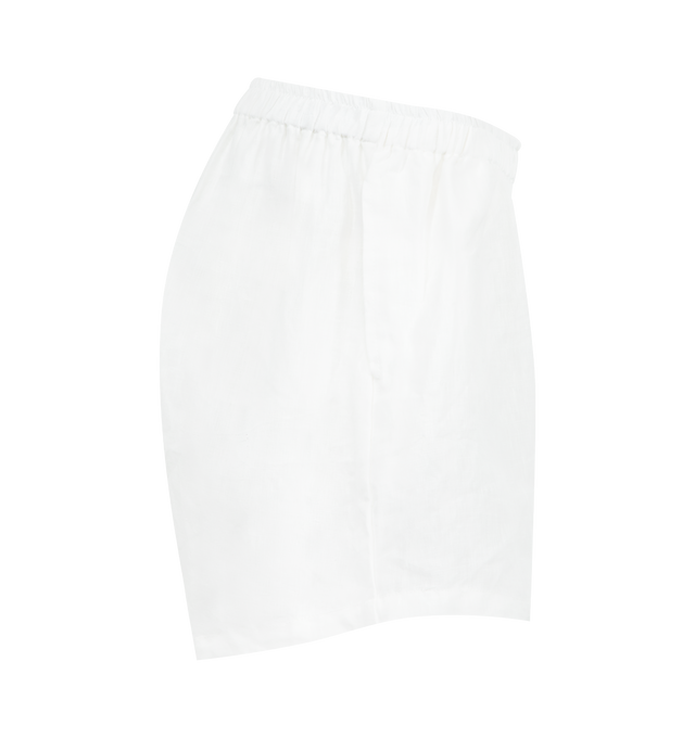 Image 6 of 6 - WHITE - DEIJI STUDIOS 03 Set featuring an oversized box fit linen shirt with wide arms and a front pocket. Mid rise, loose fitting boxer style shorts with a faux button down fly and an elastic waist for extra comfort. 100% OEKO-TEX 100 certified, GOTS certified organic and EU certified stone washed french linen.