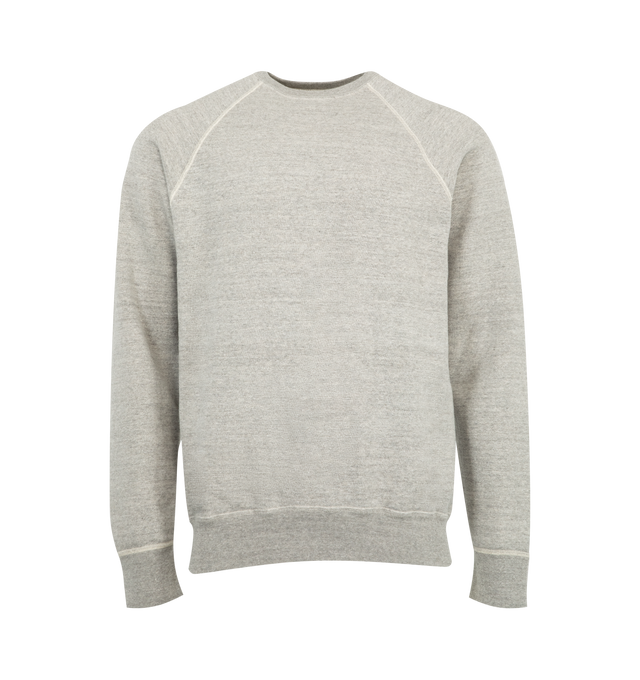 Image 1 of 2 - GREY - ORSLOW Loopwheel Crewneck Sweatshirt featuring raglan sleeves, ribbed hem and crew neck. 100% Japanese cotton. Made in Japan.