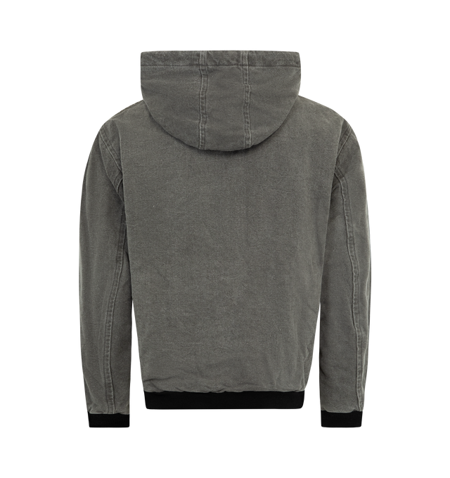 Image 2 of 2 - GREY - KAPTAIN SUNSHINE Cotton Hemp Hoody Jacket featuring a heavy oxford fabric densely woven with cotton warp and thick hemp weft, wool lining, relaxed fit, wool rib and fully lined. 54% cotton, 46% hemp. Lining: 100% wool. Made in Japan.