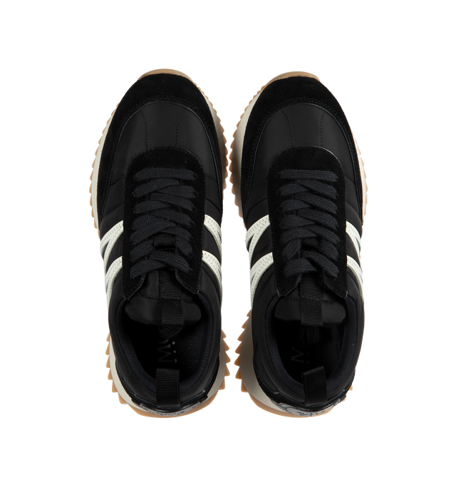 Image 5 of 5 - BLACK - MONCLER Pacey Low Top Sneakers featuring a bold logo and M-shaped accent, nylon technique and suede upper, mesh insole, lace closure, light TPU midsole and rubberized PU tread. 100% polyamide/nylon. Made in Italy. 