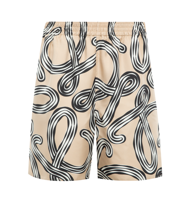 Image 1 of 3 - NEUTRAL - LOEWE PAULA'S IBIZA Shorts in lightweight printed silk twill featuring an allover Anagram print, regular fit, short length, mid waist, elasticated waist, seam pockets and split sides. Silk. Made in Italy.