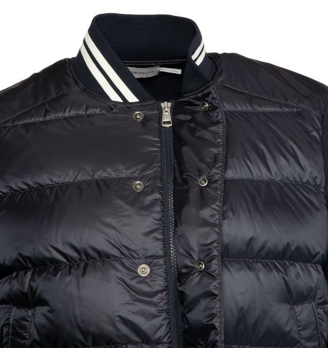 Image 3 of 3 - BLACK - MONCLER Varsity Down Jacket featuring padded front, press stud closure, 2 side pockets, and applique branding. 100% polyamide. 