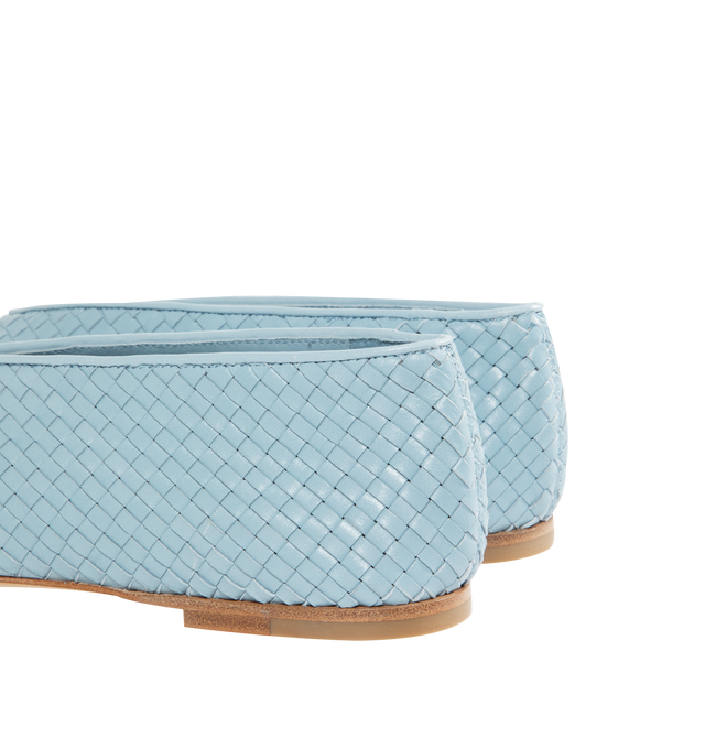 Image 3 of 4 - BLUE - BOTTEGA VENETA Rosa Flat featuring woven lambskin leather with supple construction, smooth piping detail and rubber-injected leather outsole. Lambskin. Made in Italy.