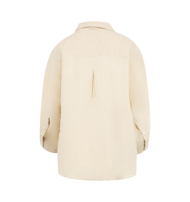 Image 3 of 6 - NEUTRAL - DEIJI STUDIOS 03 Set featuring an oversized box fit linen shirt with wide arms and a front pocket designed to sit mid rise. Loose fitting boxer style shorts have a faux button down fly and an elastic waist for extra comfort. 100% GOTS certified organic, OEKO-TEX 100 certified and EU certified stone washed french linen.