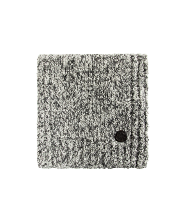Image 1 of 2 - GREY - MONCLER Wool & Alpaca Blend Scarf featuring stockinette stitch, Gauge 3 and leather logo patch. 52% alpaca, 47% wool, 1% polyamide/nylon. Made in Italy.
