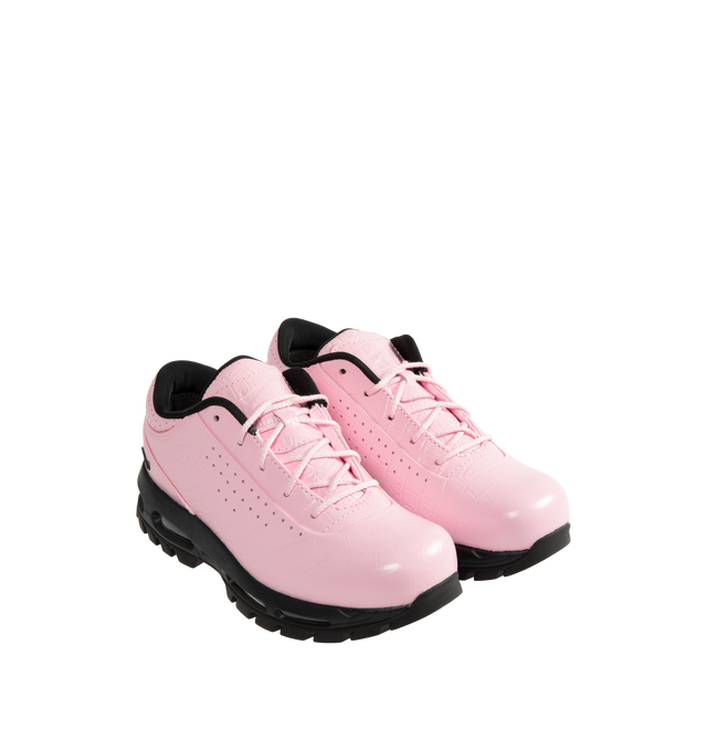 Image 2 of 5 - PINK - Nike Air Max Goadome Low Croc Sneakers are crafted from premium leather upper, a padded collar, perforated accents, debossed branding at the tongue, and an embossed Swoosh at the ankle. Finished with visible Nike Air cushioning and a lugged rubber outsole for enhanced traction, the Air Max Goadome Low blends trail-ready durability with everyday wearability. Main Material: Leather Upper. Cushioning: Nike Air with Visible Air Unit. Outsole: Lugged Rubber.