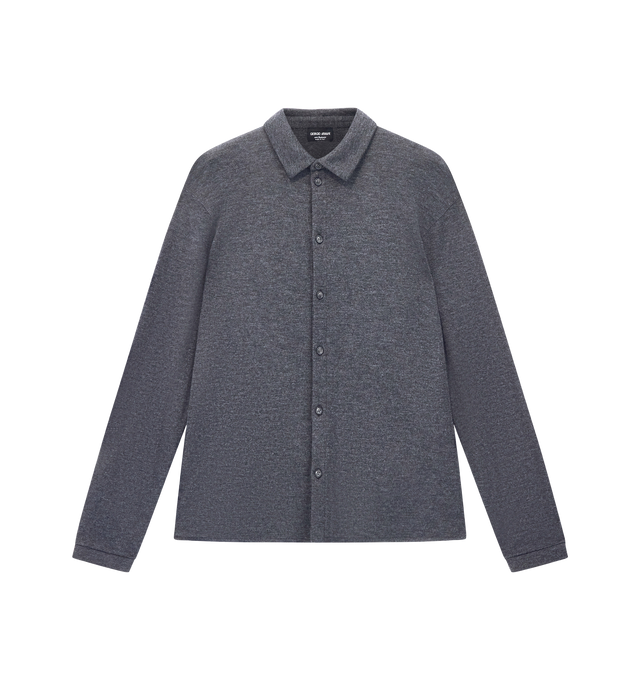 Image 1 of 1 - GREY - Giorgio Armani Men's Cashmere Button-Up Shirt is crafted from luxurious cashmere, offering exceptional softness, lightweight warmth, and timeless sophistication. Material: 100% Cashmere.