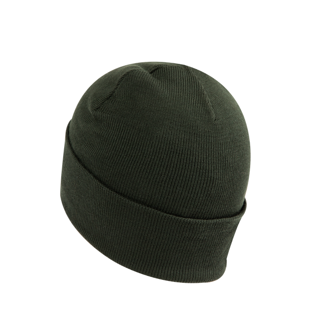 Image 2 of 2 - GREEN - MONCLER Wool Beanie featuring ultra-fine wool, rib knit and gauge 7. 100% virgin wool. Made in Italy.
