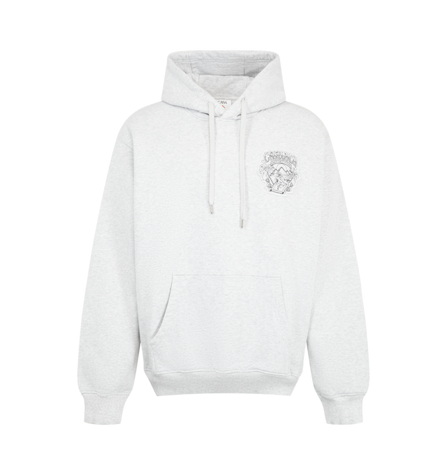 Image 1 of 2 - GREY - Casablanca Men's Graphic Applique Classic Hoodie is crafted from cotton and features a graphic applique design that showcases the house's distinctive visual language. Designed in a classic hoodie silhouette, it is finished with an adjustable drawstring hood, long sleeves, ribbed cuffs and hem, and a kangaroo pocket. Main Material: Cotton.