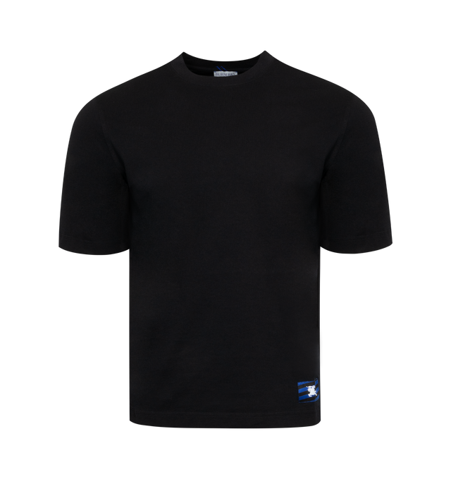 Image 1 of 2 - BLACK - BURBERRY Crew-neck T-shirt for men featuring ribbed profile, short sleeves, EKD patch on the front. Made of 100% organic cotton. 