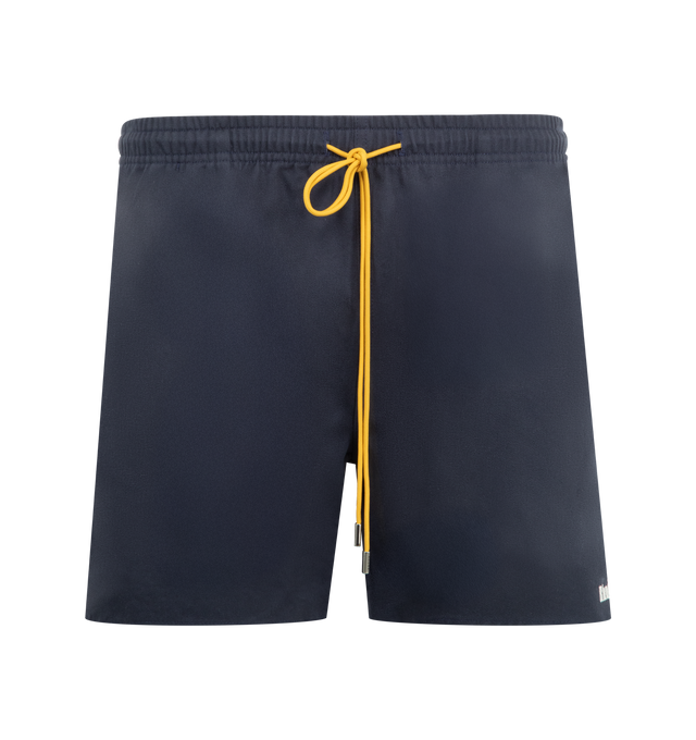 Image 1 of 3 - NAVY - RHUDE Classic Logo Twill Short featuring elastic waist with drawstring, side pockets, back patch pocket and vented hem at seams.