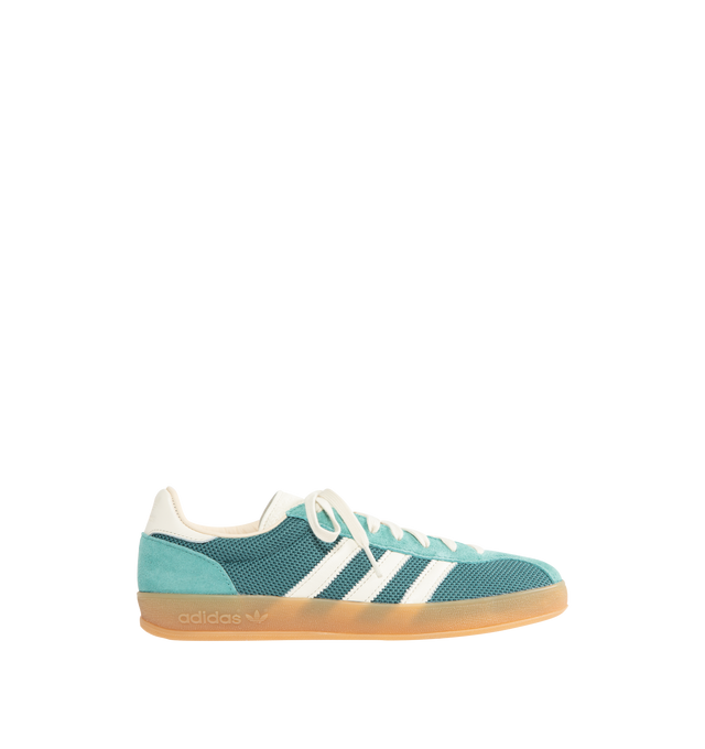 Image 1 of 5 - GREEN - ADIDAS Gazelle Indoor Pro Sneaker featuring regular fit, 3 stripes on side, lace closure, mesh and suede upper, leather lining and gum rubber outsole.