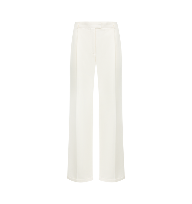 Image 1 of 3 - WHITE - THE ROW Neriah Pant featuring high-rise tailored trouser in cotton and cashmere gabardine with slightly tapered leg, pressed front creases, and slanted side pockets. 95% cotton, 5% cashmere. Lined in 65% polyester, 35% cotton. Made in Italy.