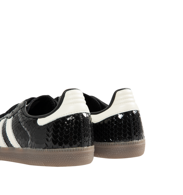 Image 3 of 5 - BLACK - ADIDAS Samba Sneaker featuring regular fit, lace up style, patent leather upper, synthetic sockliner, rubber outsole, soccer-inspired long tongue and trefoil.
