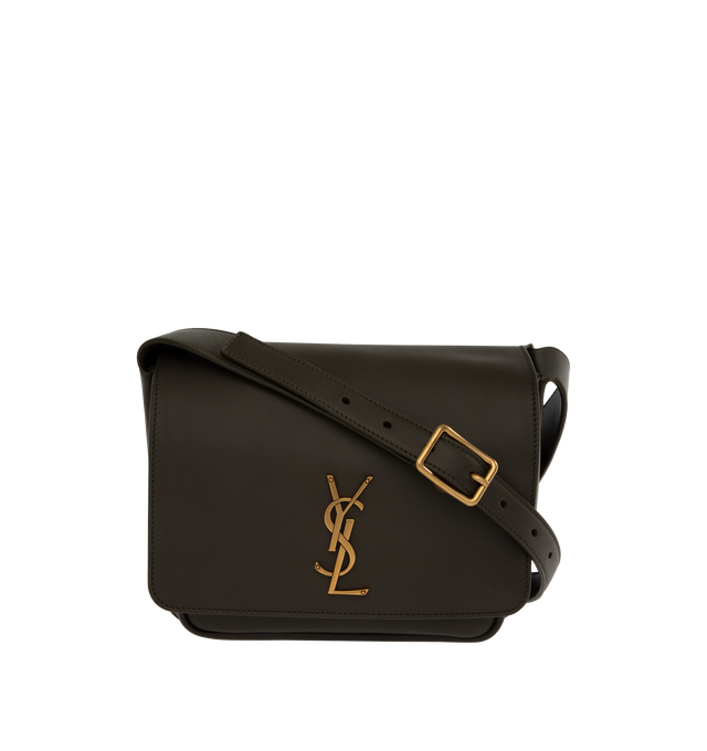 Image 1 of 3 - BROWN - Saint Laurent Niki satchel crafted from finely grained leather, fully lined in tonal leather. Featuring two compartments, an adjustable strap for bespoke carry options., bronze-toned hardware, magnetic closure, and one zip pocket. Measures 8.5 inches wide x 6.3 inches high x 3.1 inches deep with 18.5 inch strap drop. Made in Italy.