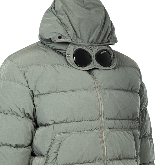 Image 4 of 4 - GREEN - C.P. COMPANY Medium Jacket in Chrome R featuring zip frontal closure, side zip pockets, regular fit and hood with goggles.