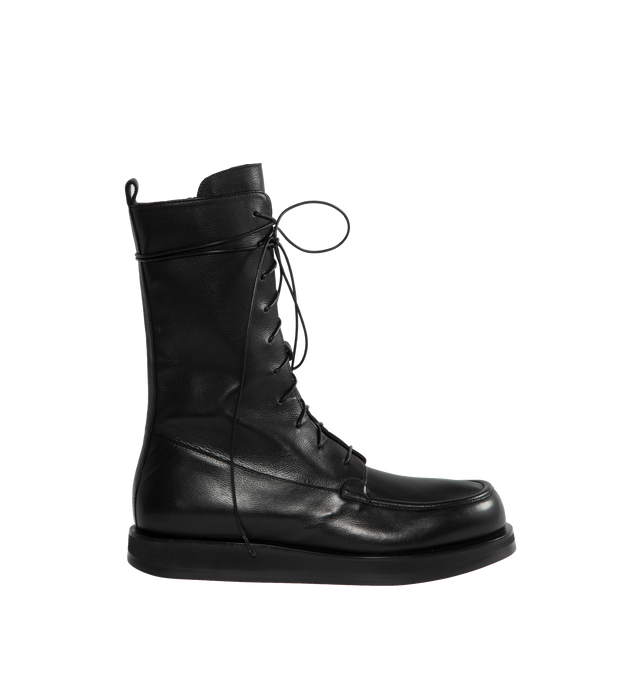 Image 1 of 4 - BLACK - THE ROW Patty Boot featuring vegetable tanned calfskin leather with lace-up front, stitched toe box and slim, supple shaft. 100% leather. Rubber sole. Made in Italy. 