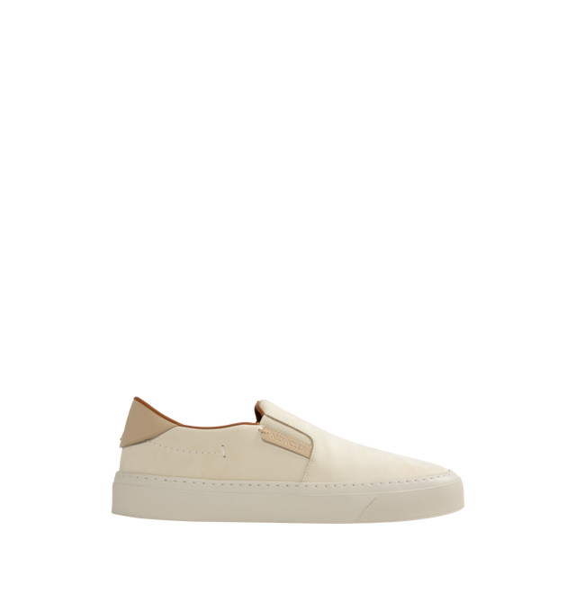 Image 1 of 5 - WHITE - MONCLER Monclub Leather Sneakers featuring nubuck leather upper, leather insole, rubber sole, side elastic inserts and sole height 3 cm.