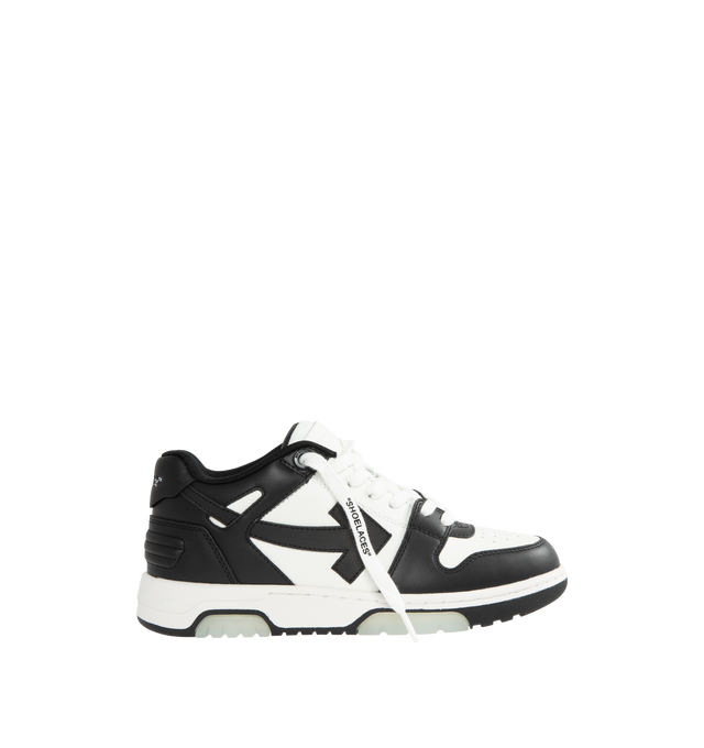 Image 1 of 5 - BLACK - OFF-WHITE Out Of Office Sneaker featuring white label and arrows at sides. Cream rubber sole. 89% leather, 11% polyester. 